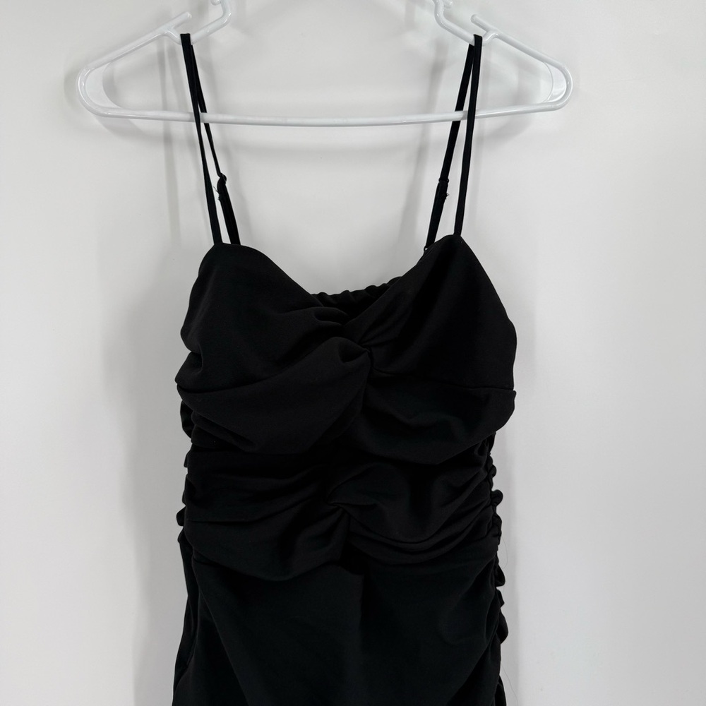 Abercrombie & Fitch Black Ruched Front Cutout Asymmetrical Midi Dress - Picture 5 of 5